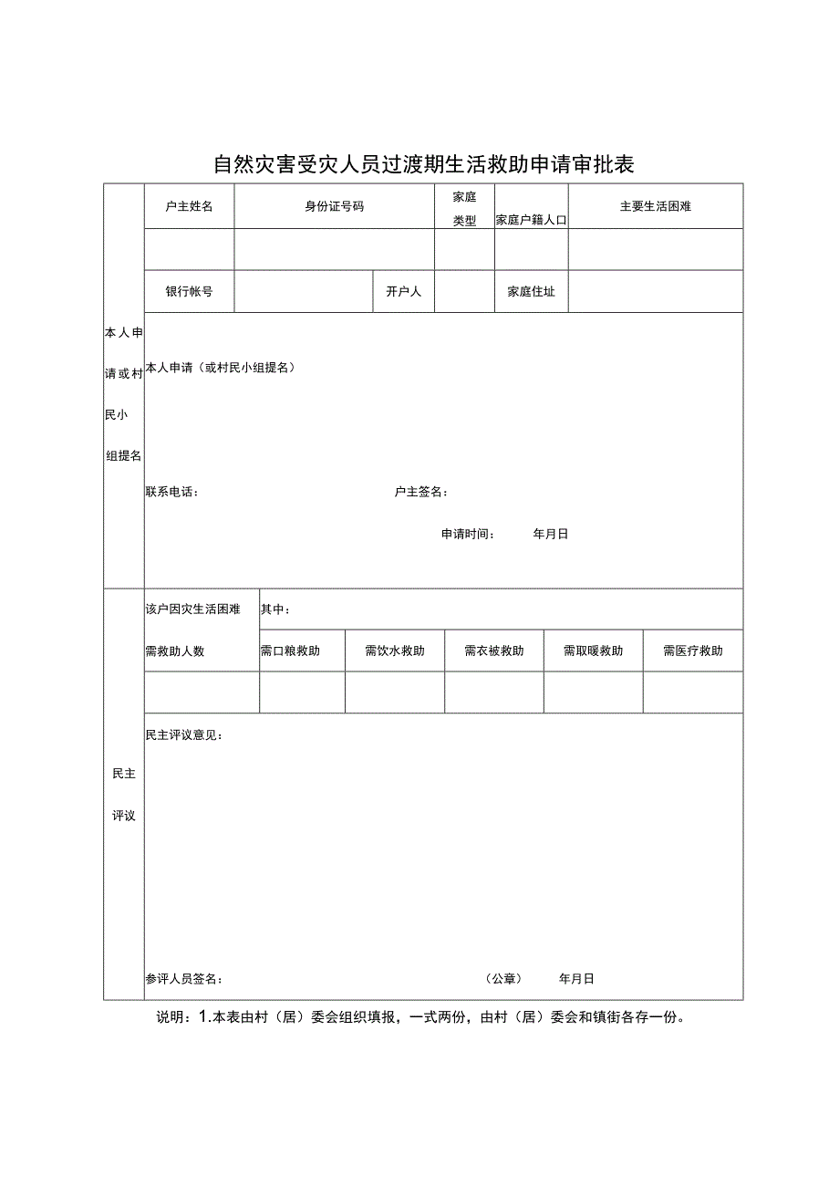 自然灾害受灾人员过渡期生活救助申请审批表.docx_第1页