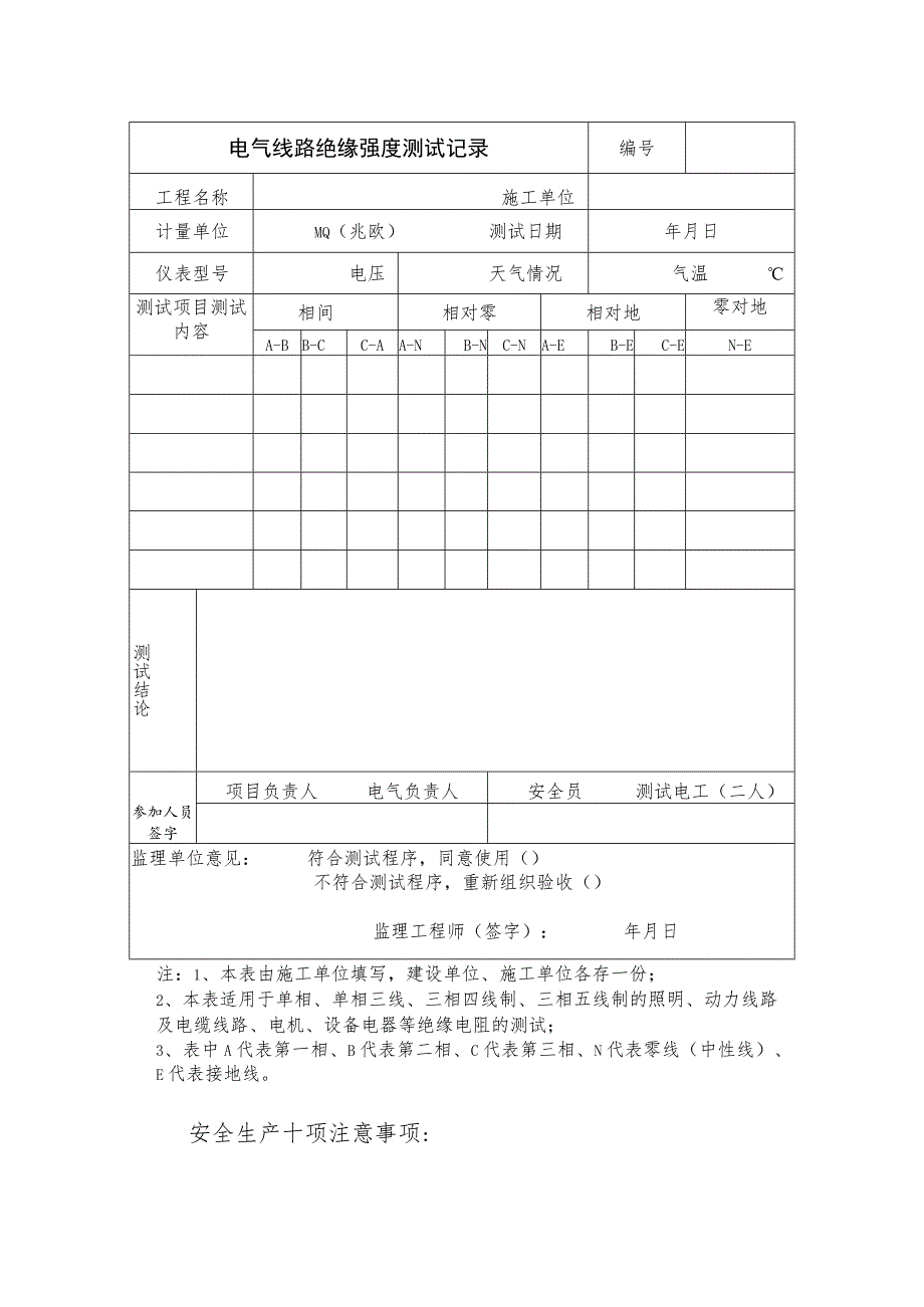 电气线路绝缘电阻测试记录范文.docx_第1页