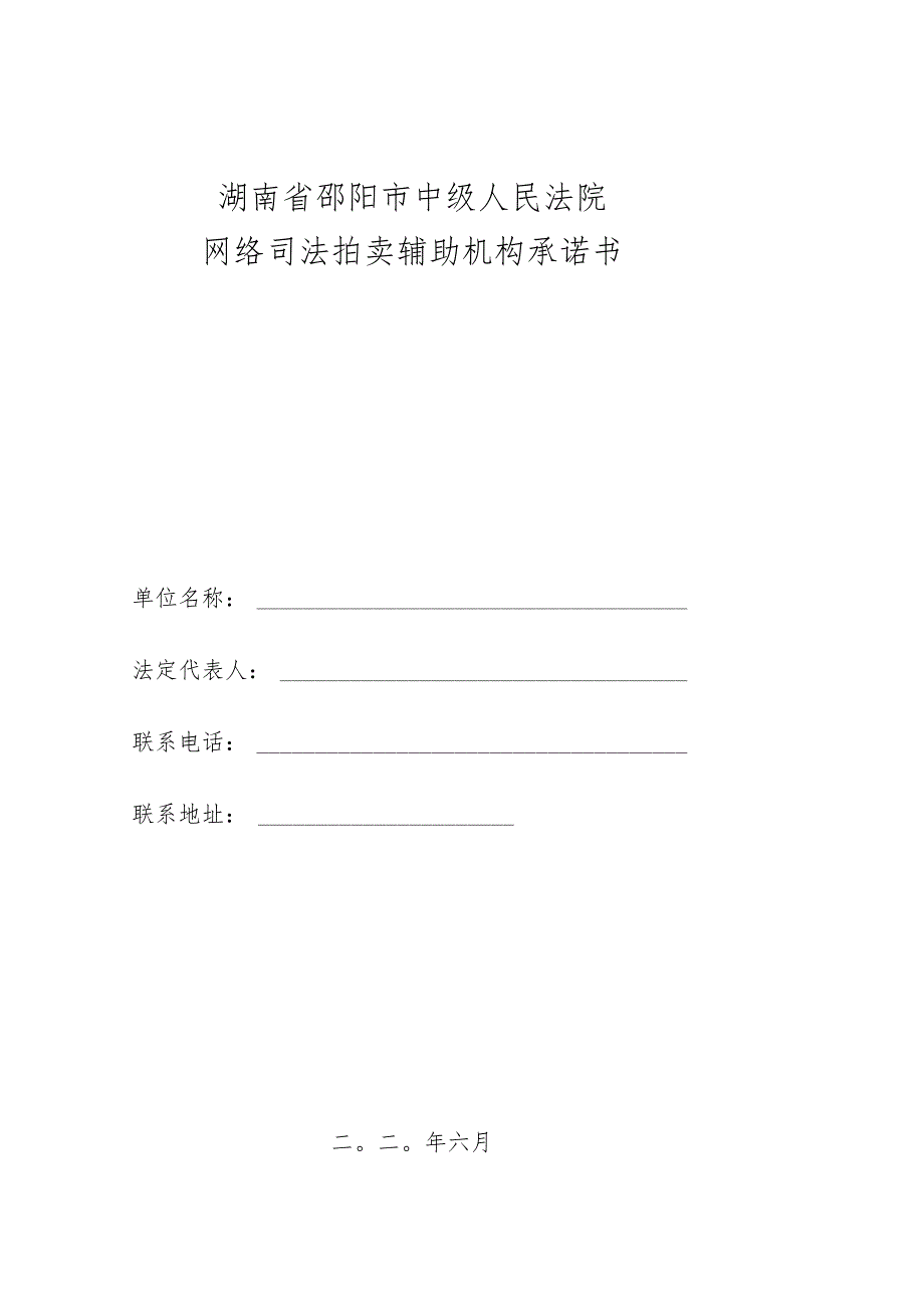 湖南省邵阳市中级人民法院网络司法拍卖辅助机构承诺书.docx_第1页