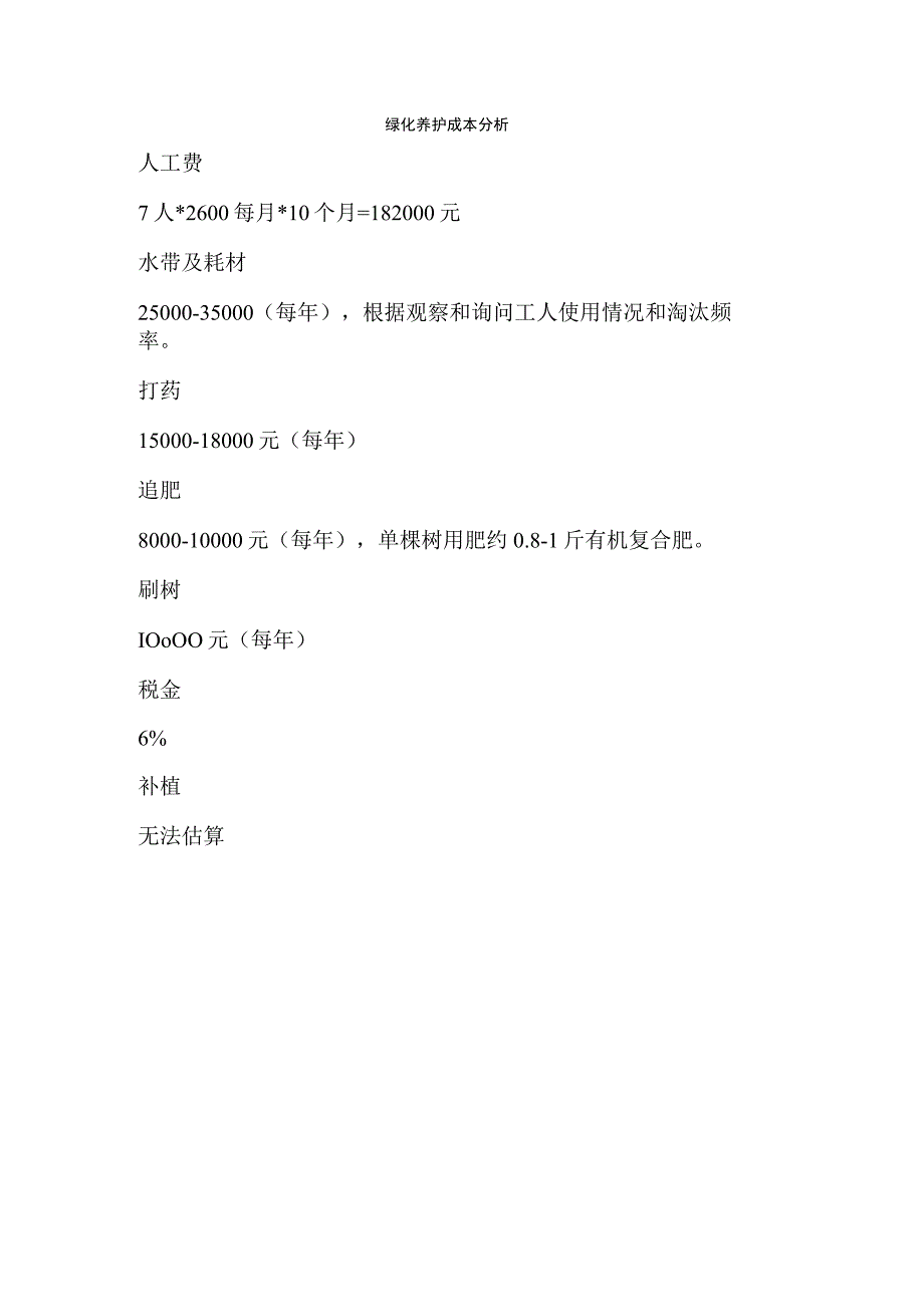 绿化养护成本分析.docx_第1页