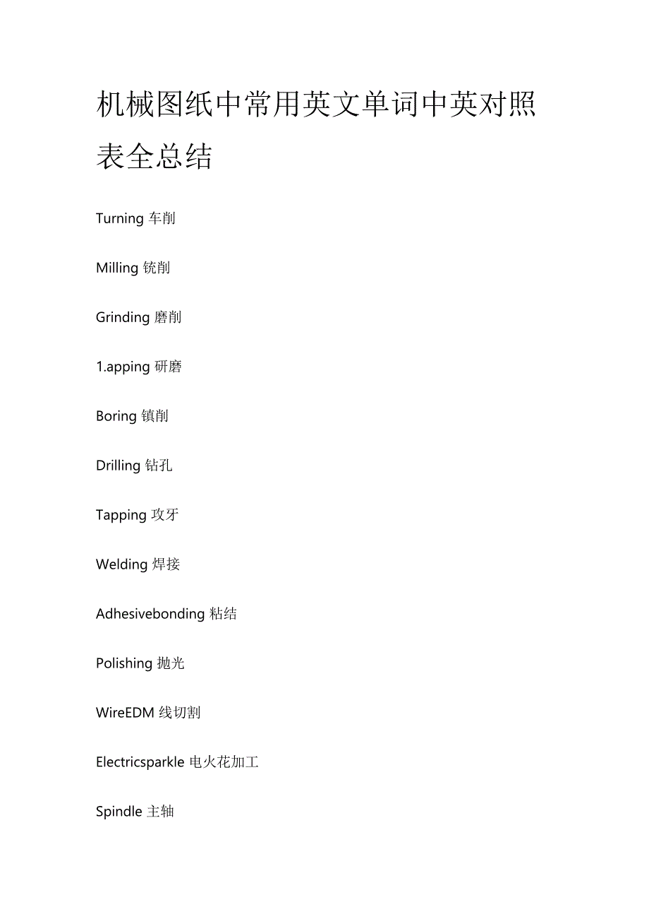 机械图纸中常用英文单词中英对照表全总结.docx_第1页