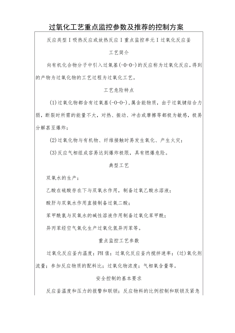 过氧化工艺重点监控参数及推荐的控制方案.docx_第1页