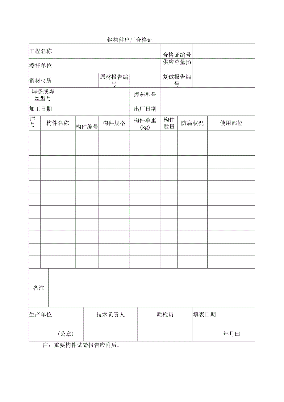 建筑工程钢构件出厂合格证(示范文本).docx_第1页