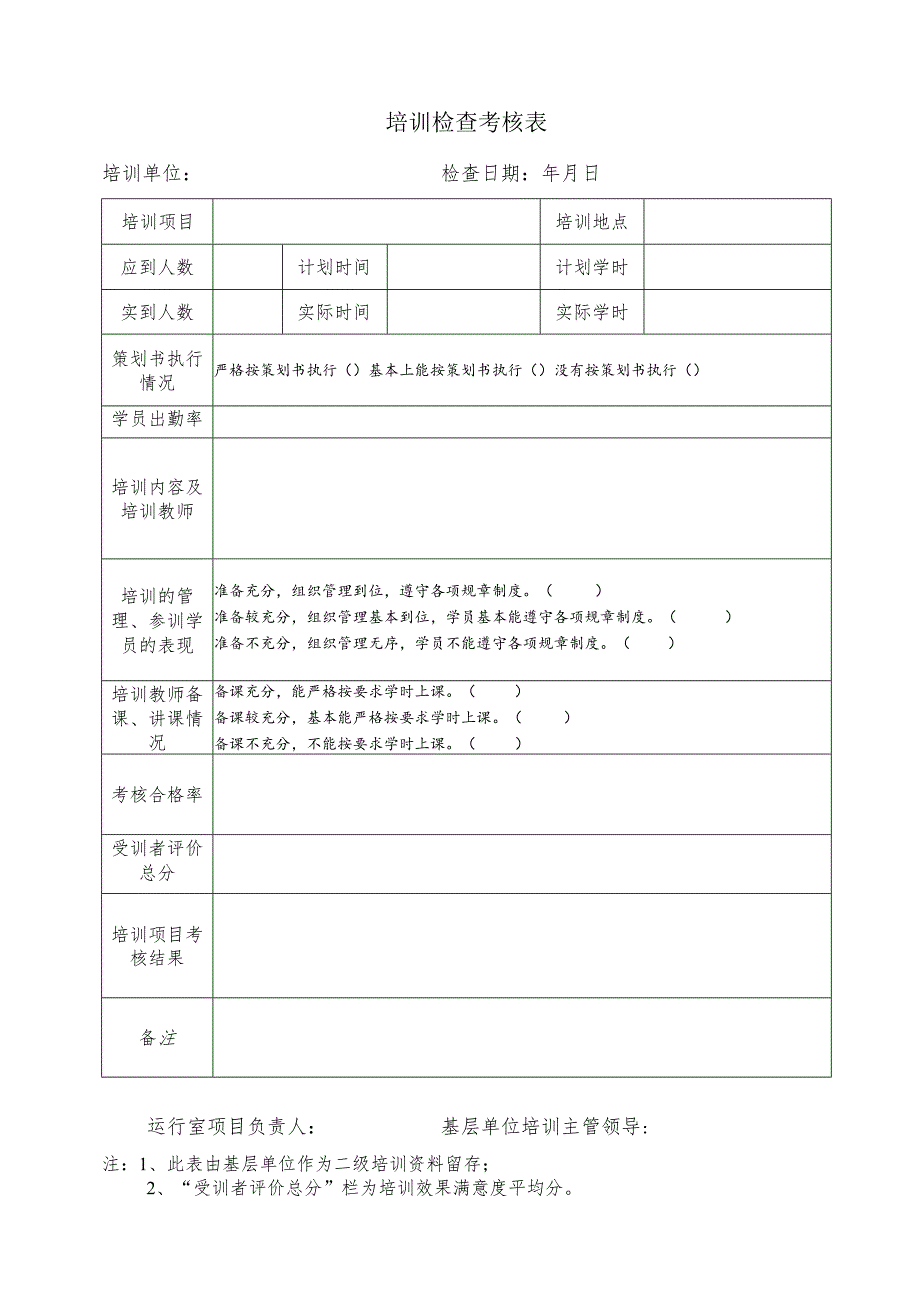 培训检查考核表.docx_第1页