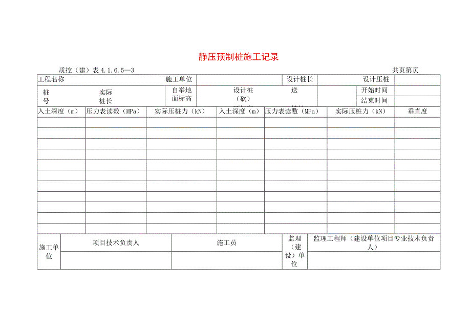 建筑工程静压预制桩施工记录(示范文本).docx_第1页