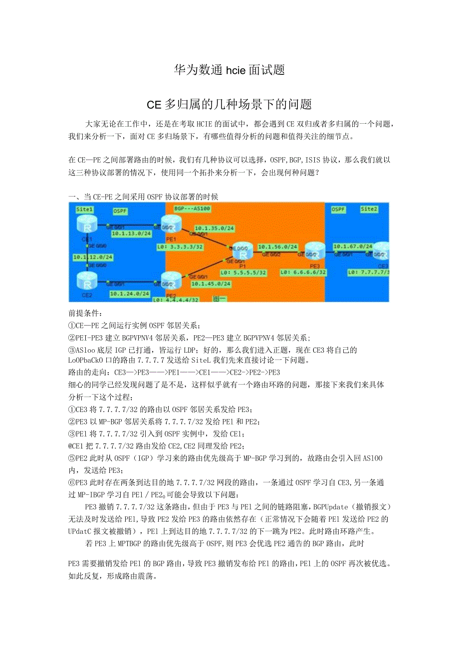 华为数通hcie面试题-解释CE多归属的几种场景下的问题.docx_第1页