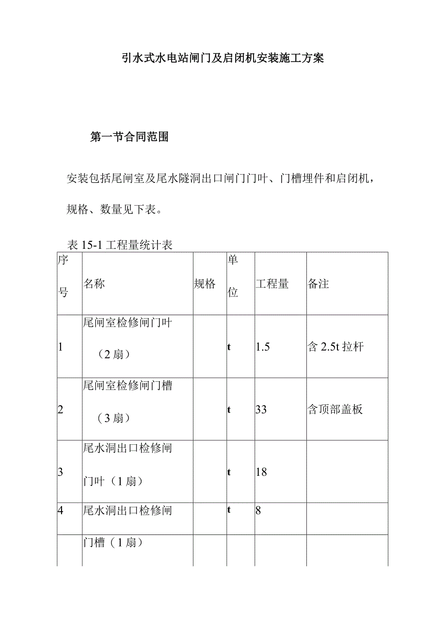 引水式水电站闸门及启闭机安装施工方案.docx_第1页