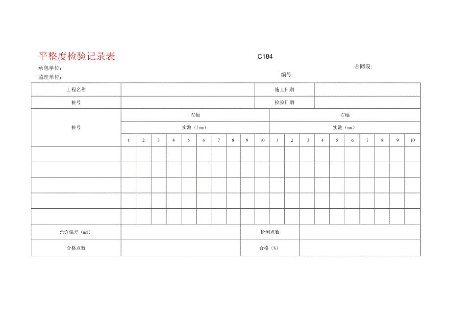 市政工程平整度检验记录表-(示范文本).docx_第1页