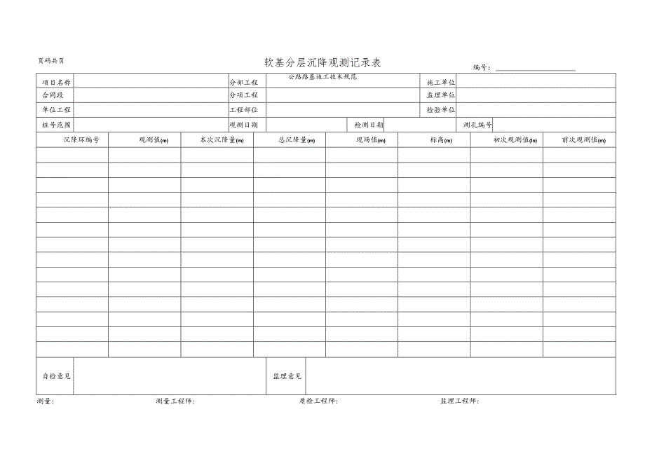 软基分层沉降观测记录表.docx_第1页