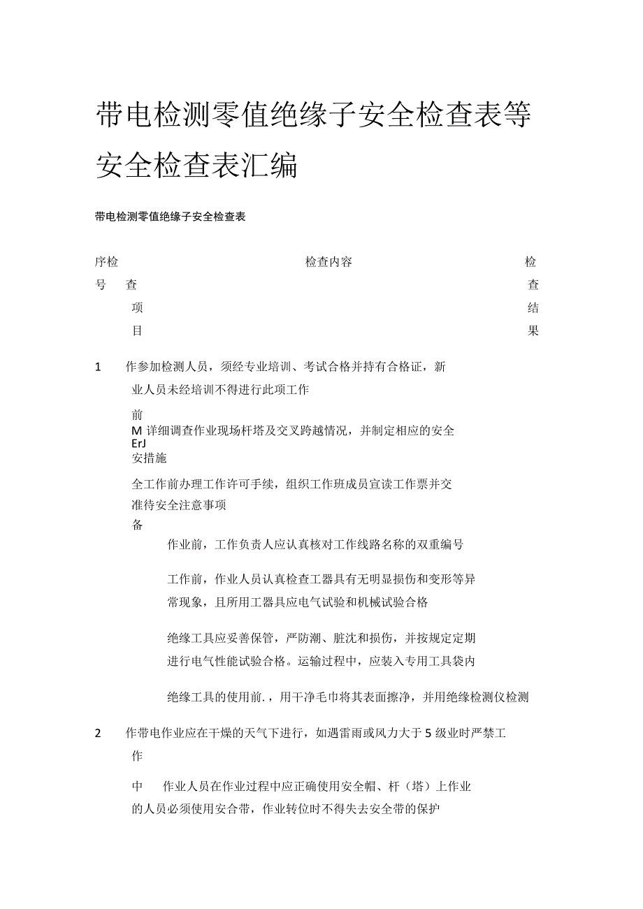 带电检测零值绝缘子安全检查表等 安全检查表汇编(全).docx_第1页