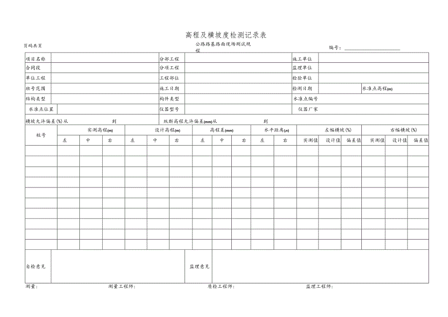 高程及横坡度检测记录表 (模板).docx_第1页