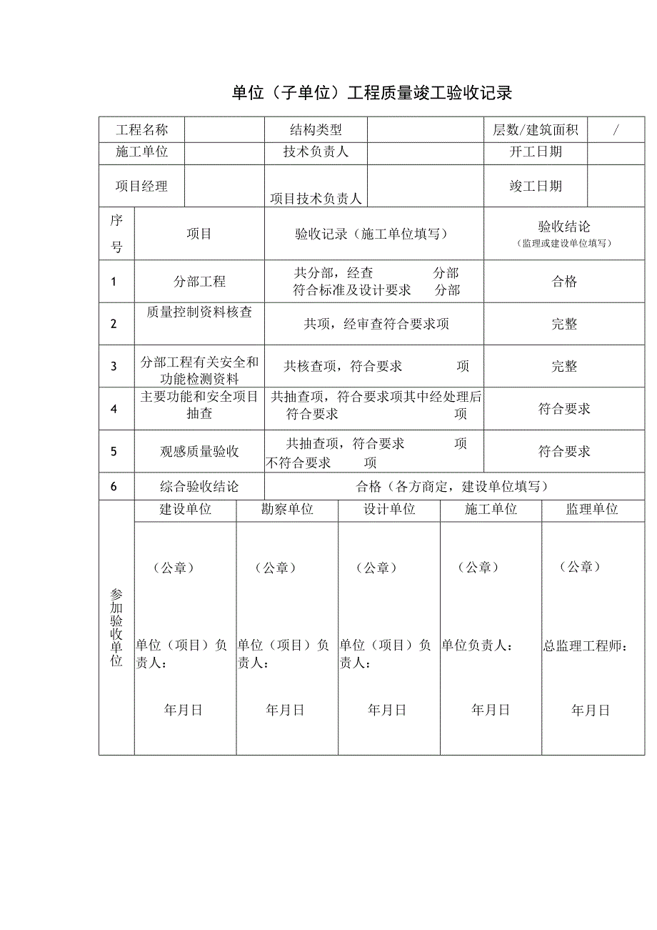 单位(子单位)工程质量竣工验收记录.docx_第1页