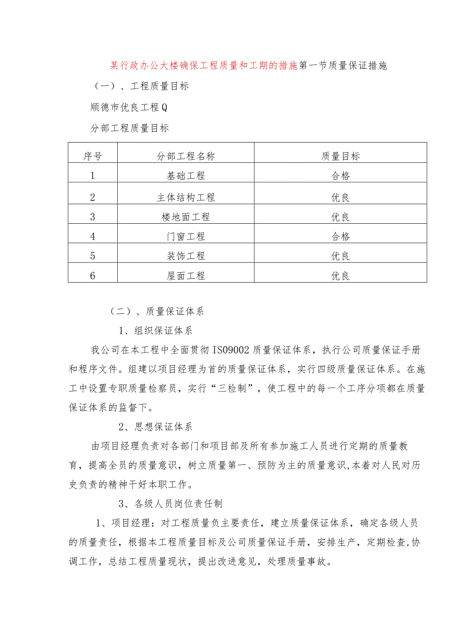 某行政办公大楼确保工程质量和工期的措施.docx_第1页