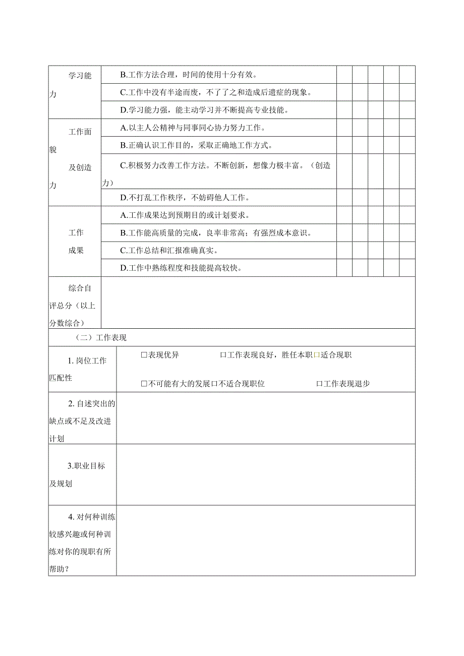 员工绩效考核自评表.docx_第2页