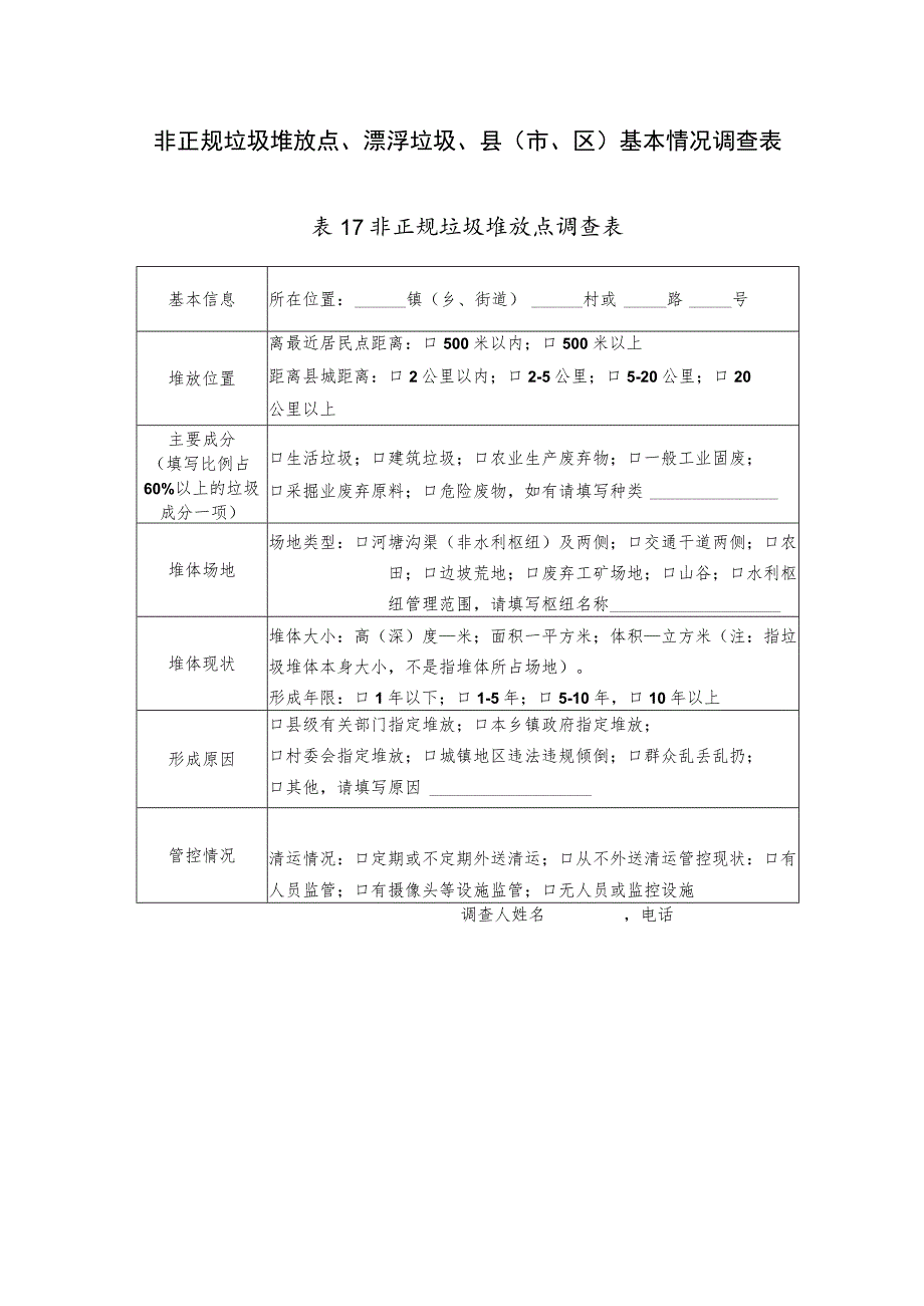 非正规垃圾堆放点调查表.docx_第1页