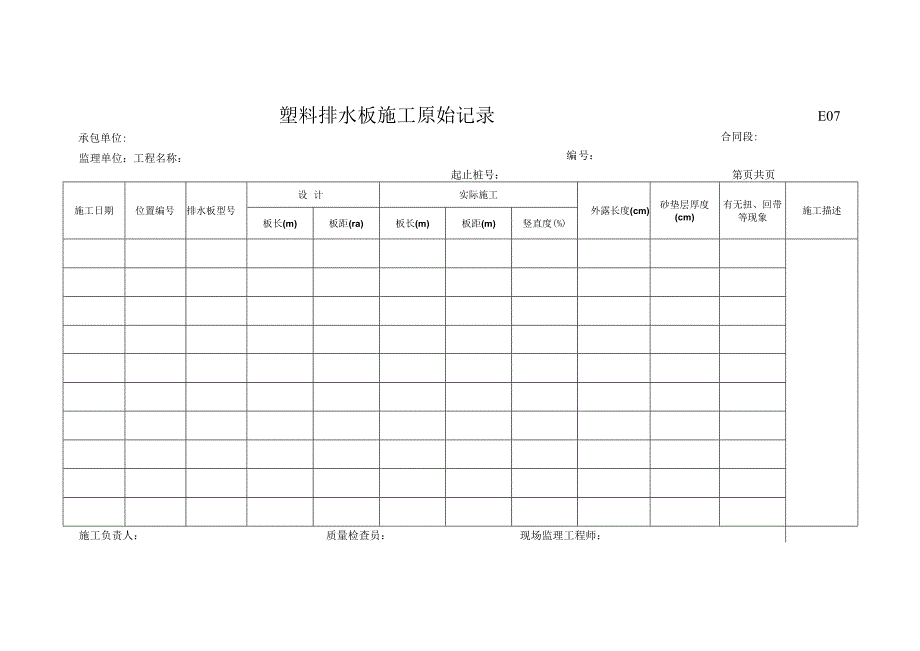 市政工程塑料排水板施工原始记录(示范文本).docx_第1页