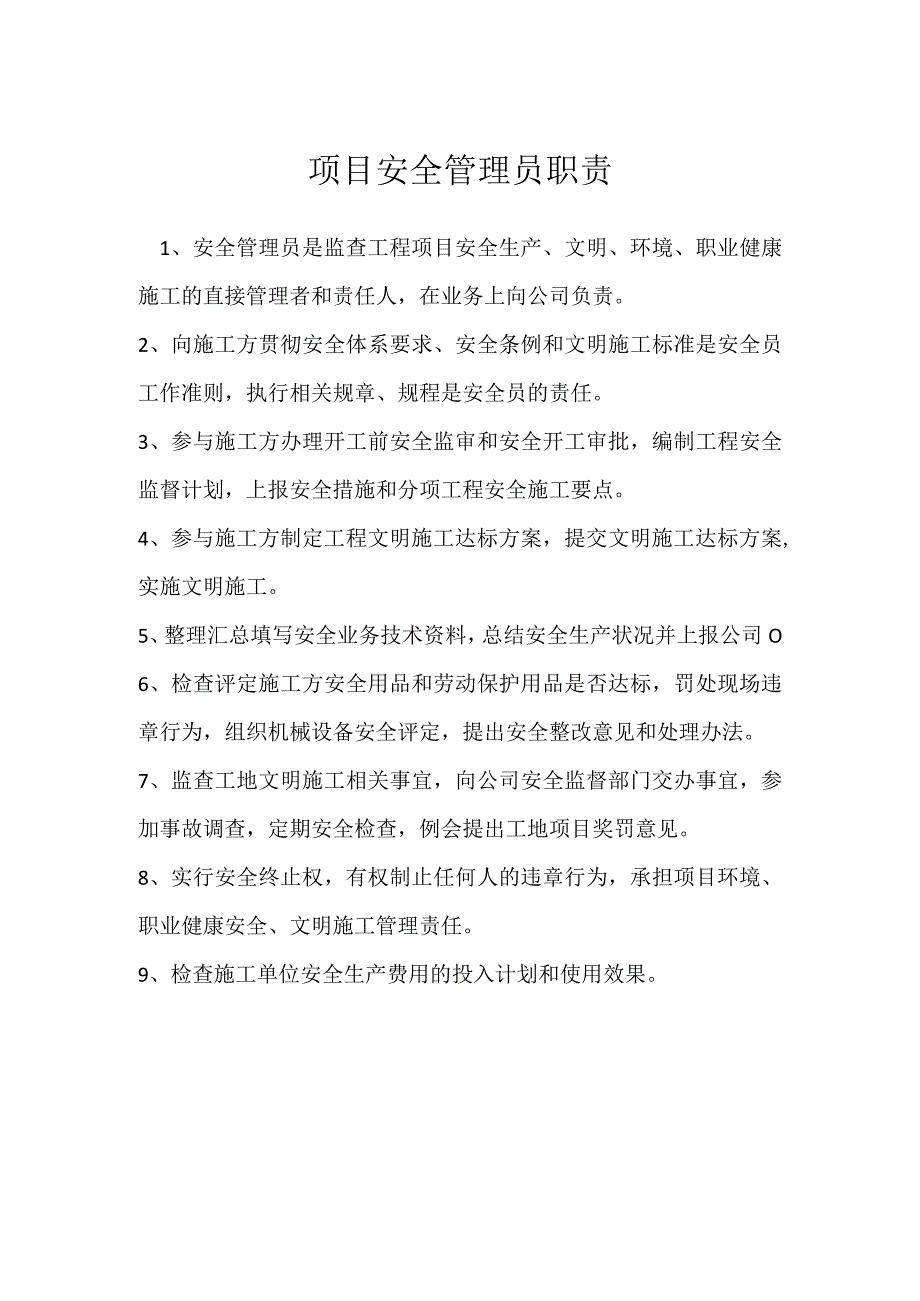 项目安全管理员职责模板范本.docx_第1页