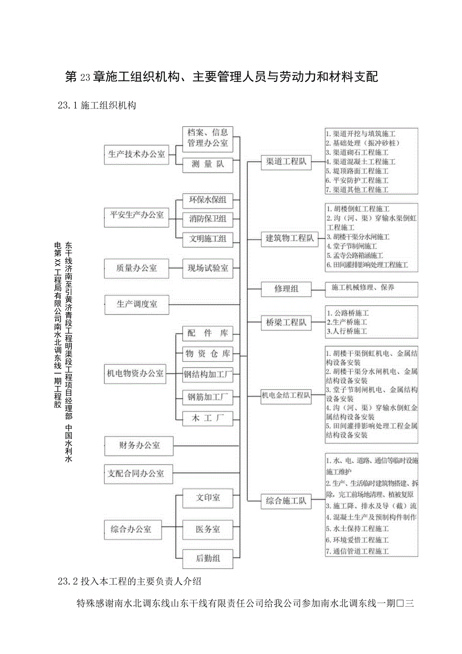 南水北调明渠段工程施工组织机构主要管理人员及劳动力和材料计划.docx_第1页