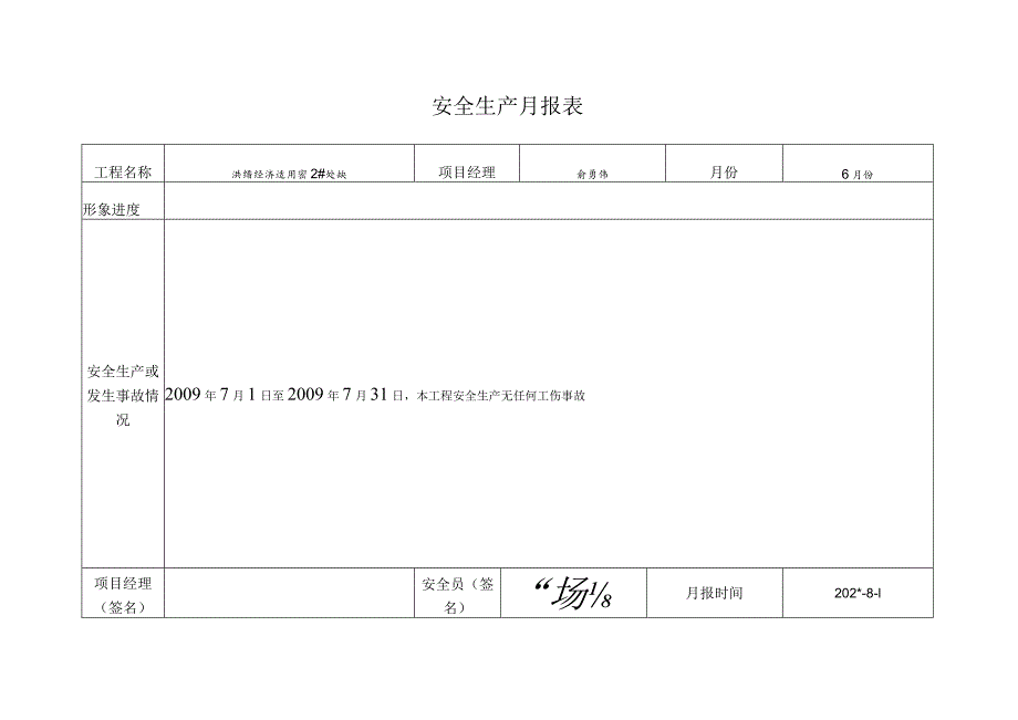 安全生产月报表()范文 .docx_第1页