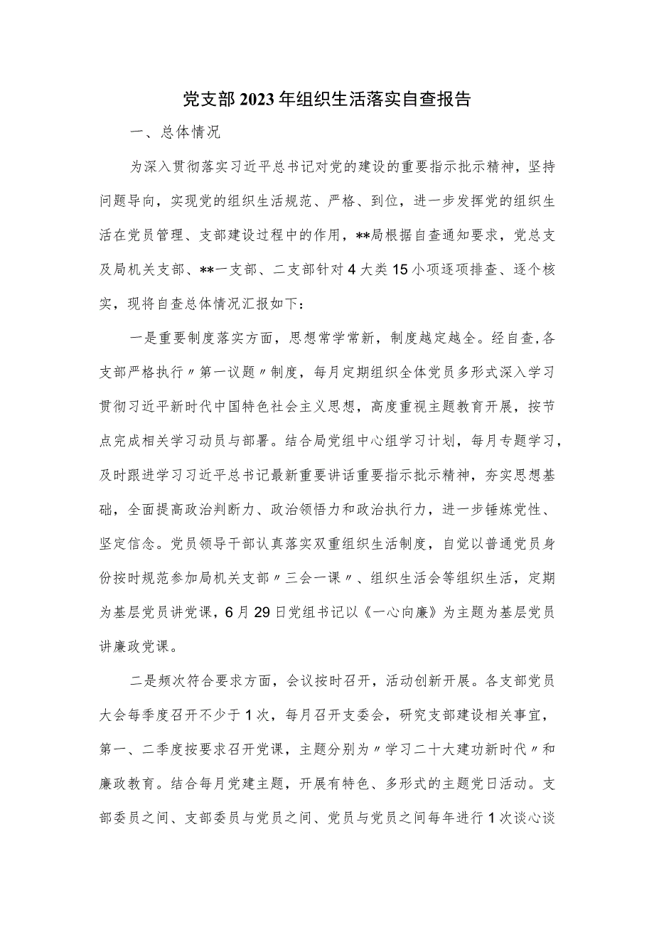 党支部2023年组织生活落实自查报告.docx_第1页