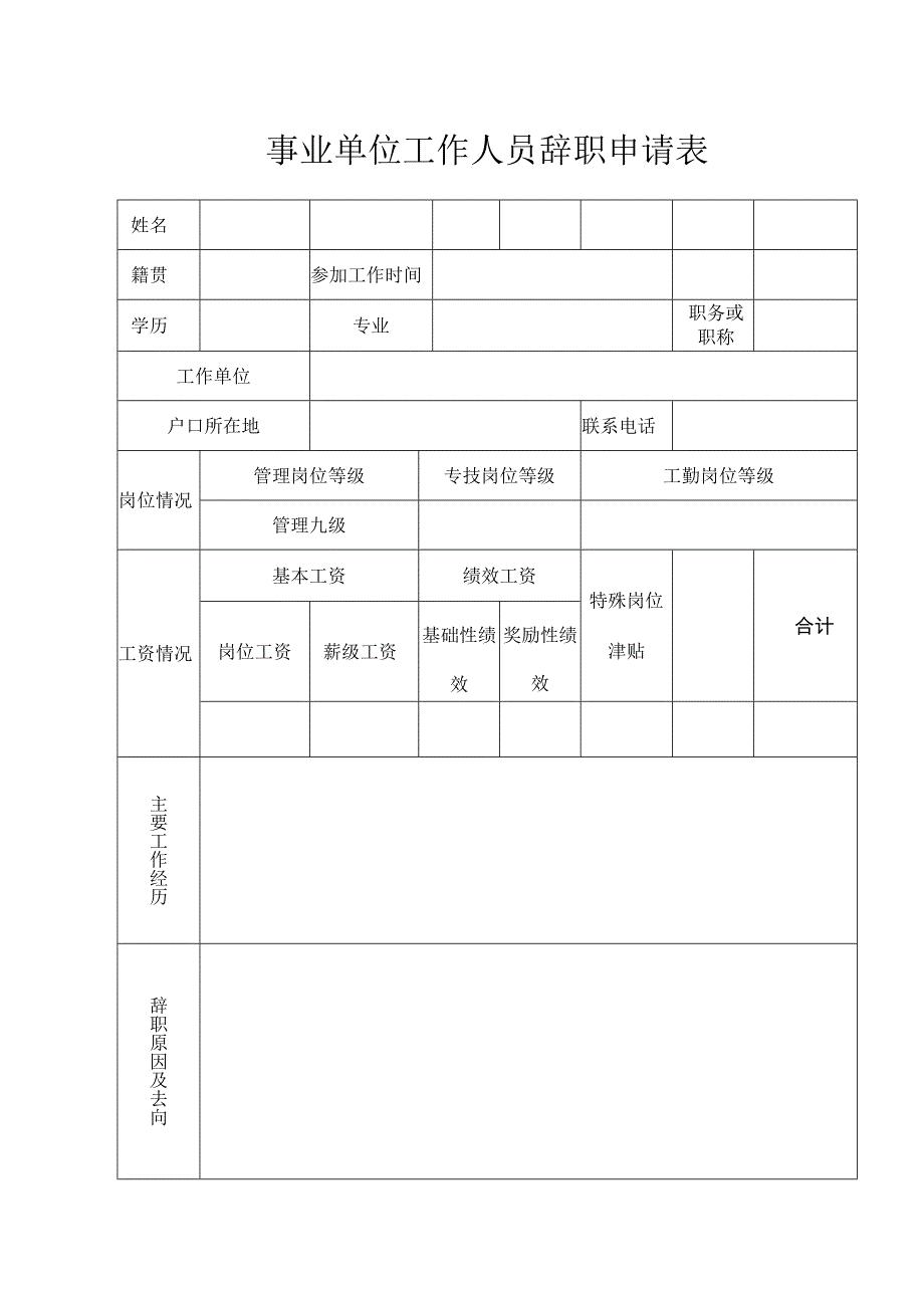 事业单位工作人员辞职申请表.docx_第1页