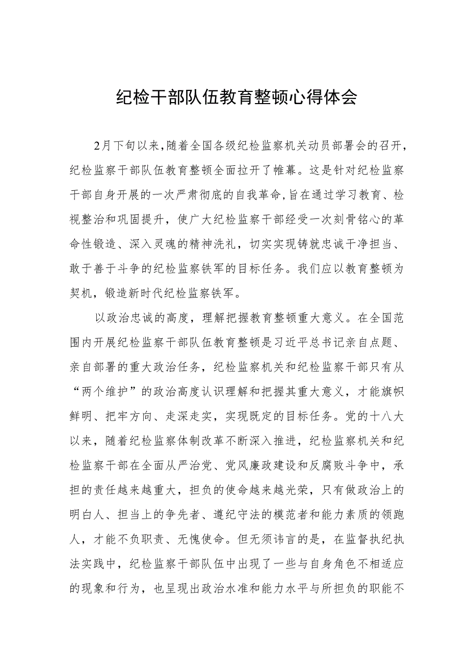 2023纪检干部队伍教育整顿心得体会研讨发言(八篇).docx_第1页