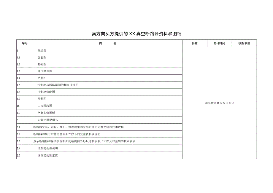 卖方向买方提供的XX真空断路器资料和图纸（2023年）.docx_第1页