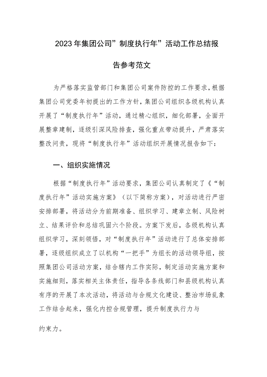 2023年集团公司“制度执行年”活动工作总结报告参考范文.docx_第1页