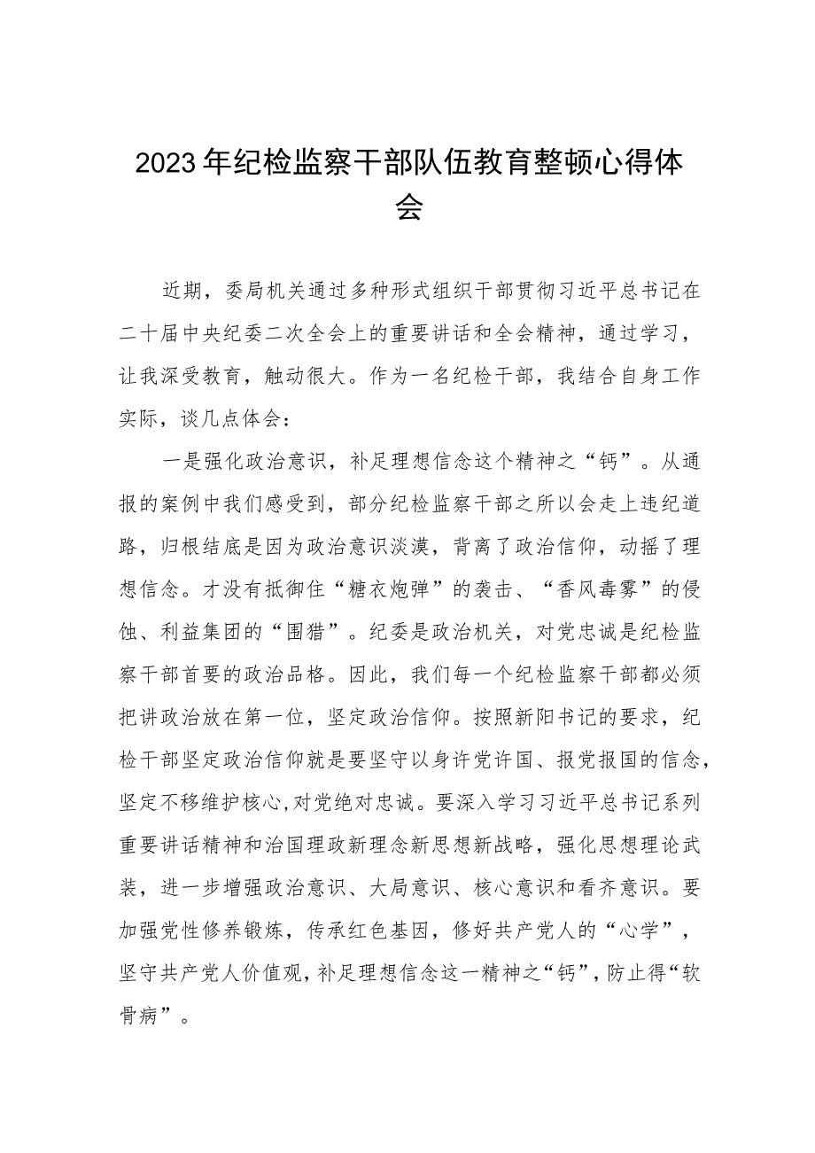 纪检监察干部队伍教育整顿心得体会发言稿范文八篇.docx_第1页