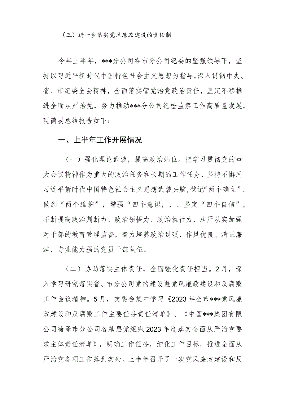 某国企（公司）2023年上半年纪检监察工作总结.docx_第2页