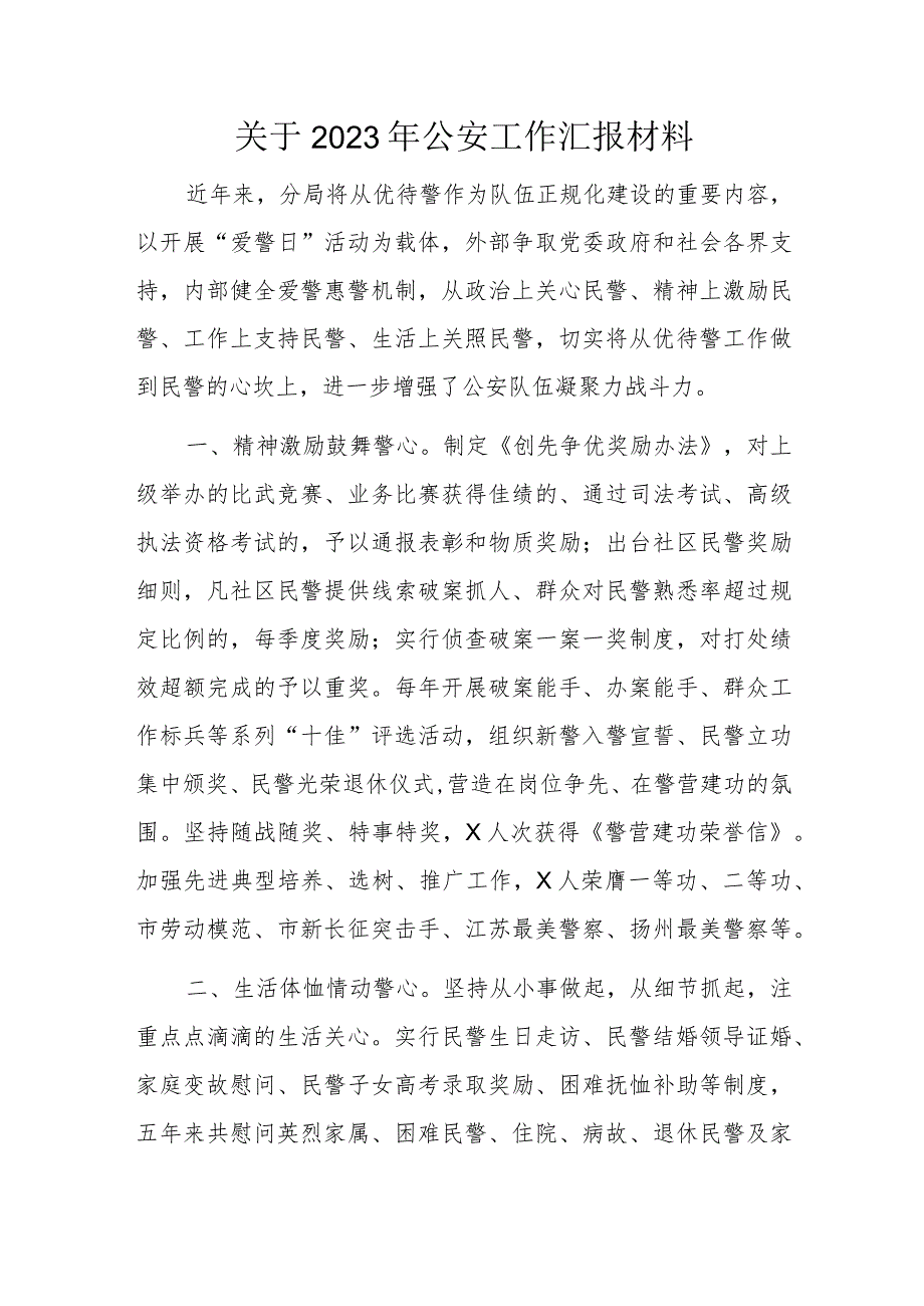 关于2023年公安工作汇报材料.docx_第1页