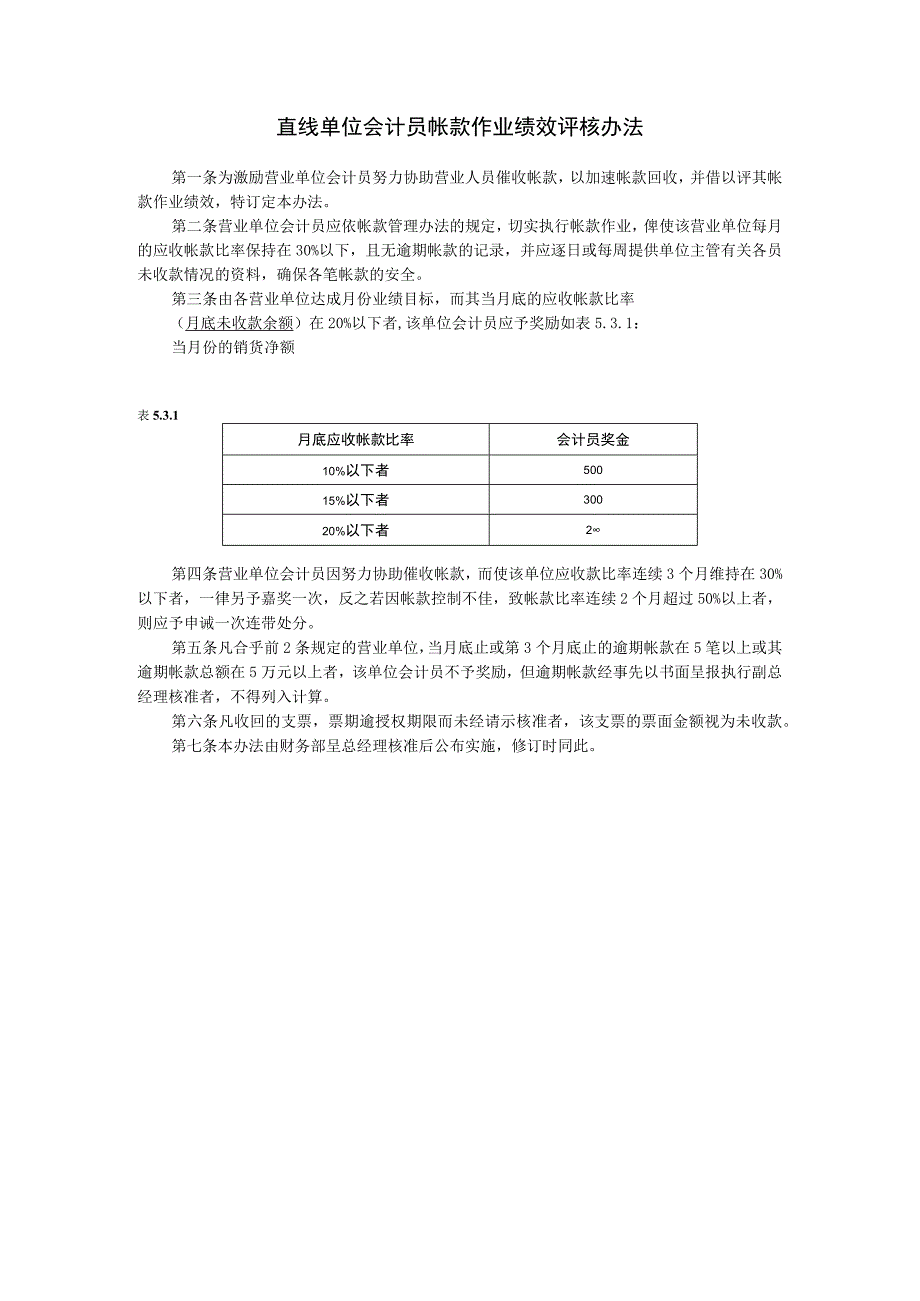 直线单位会计员帐款作业绩效评核办法范本.docx_第1页