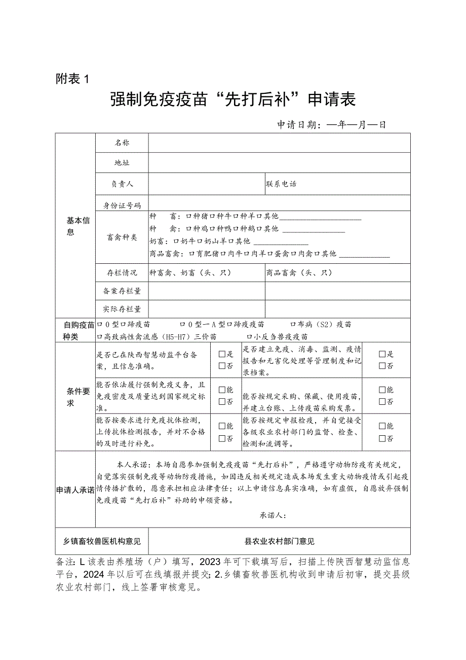 强制免疫疫苗“先打后补”申请表、补助资金申请表.docx_第1页