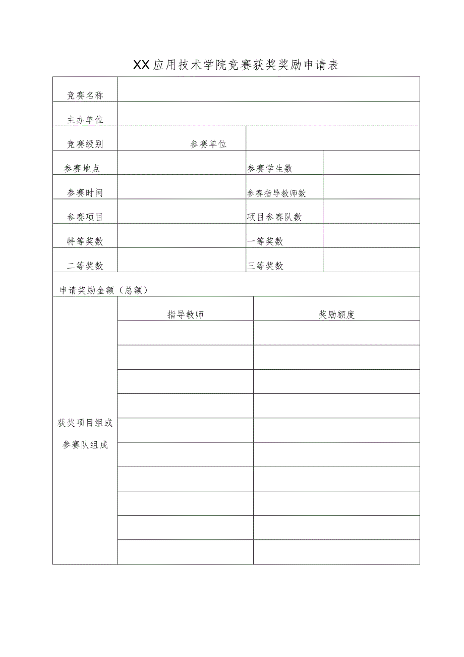 XX应用技术学院竞赛获奖奖励申请表.docx_第1页