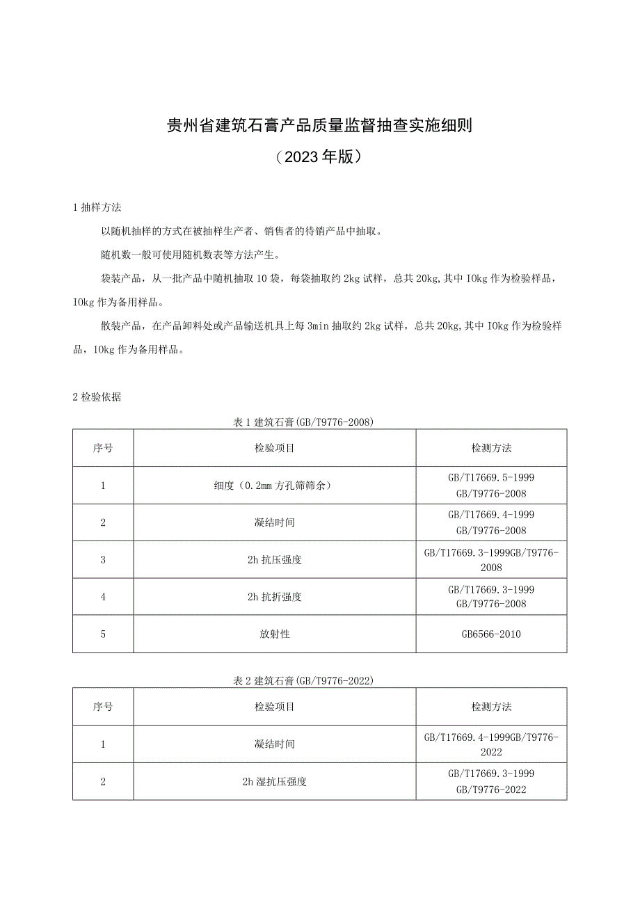 贵州省建筑石膏产品质量监督抽查实施细则（2023年版）.docx_第1页