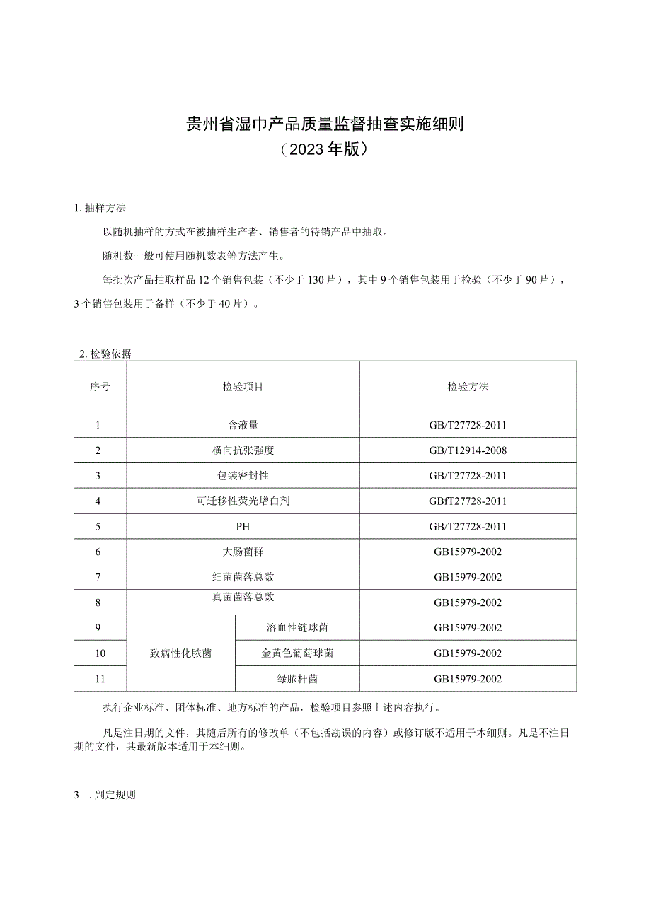 贵州省湿巾产品质量监督抽查实施细则（2023年版）.docx_第1页