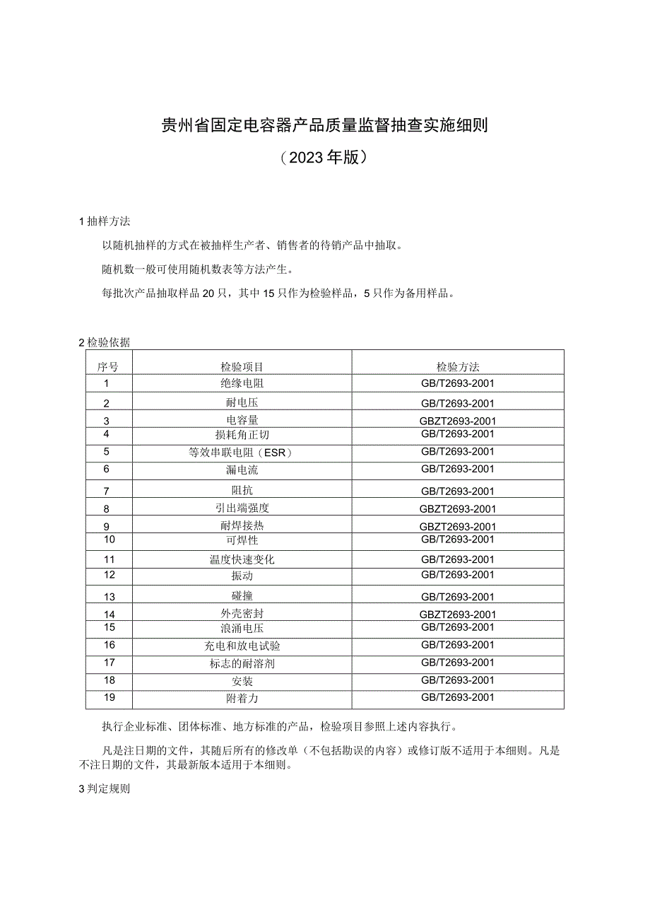 贵州省固定电容器产品质量监督抽查实施细则（2023年版）.docx_第1页