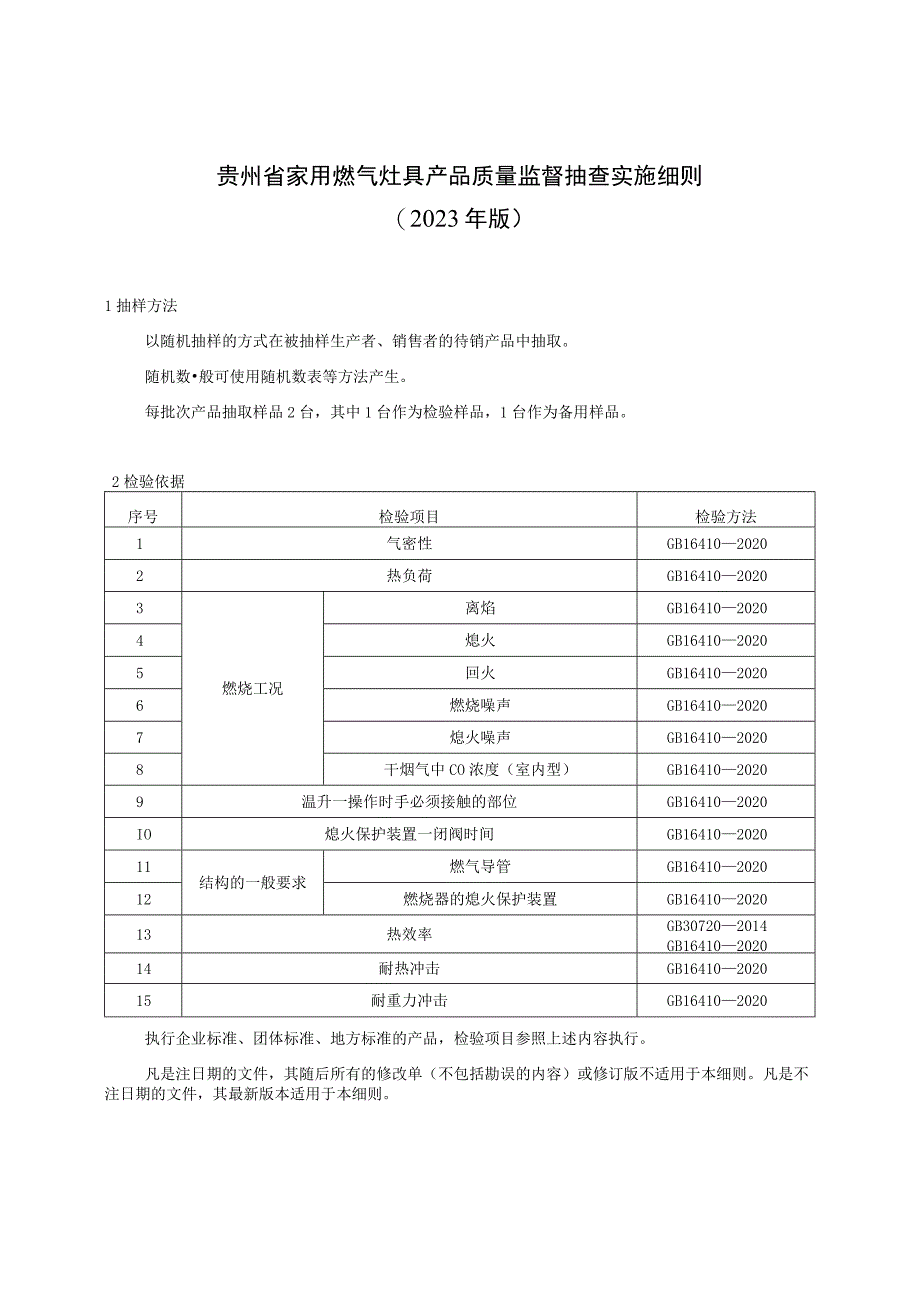 贵州省家用燃气灶具产品质量监督抽查实施细则（2023年版）.docx_第1页