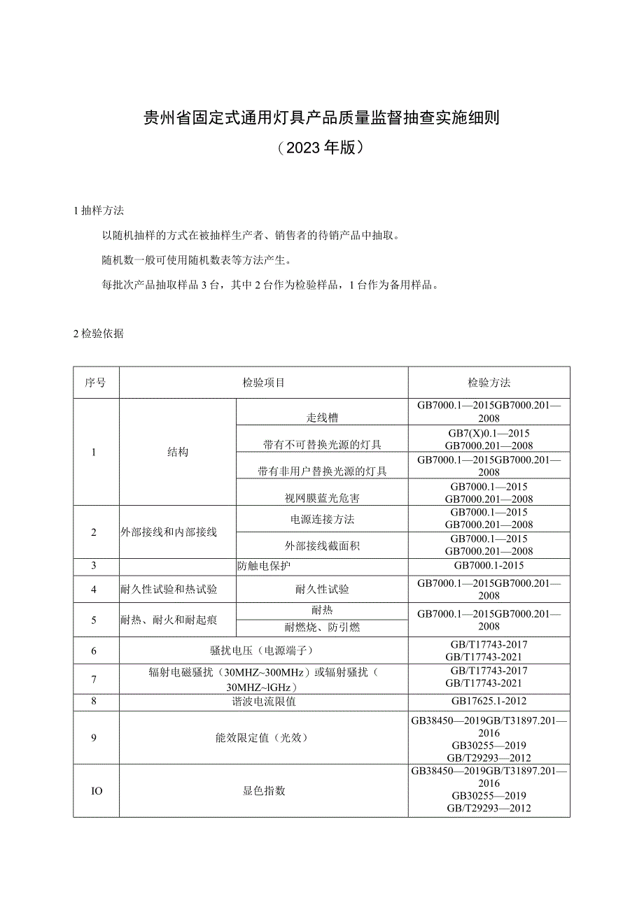 贵州省固定式通用灯具产品质量监督抽查实施细则（2023年版）.docx_第1页