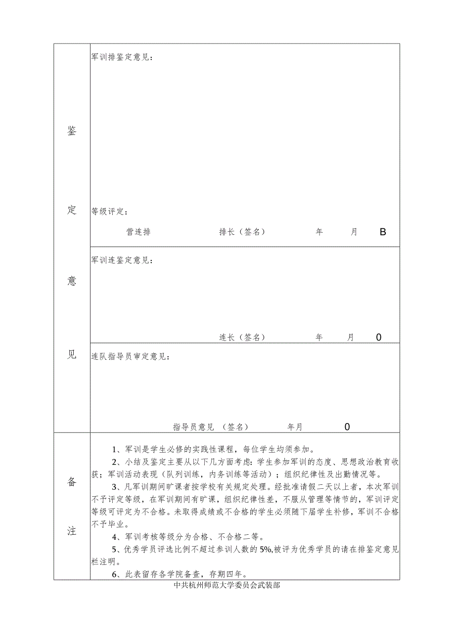 杭州师范大学2010级学生军事训练考核鉴定表.docx_第2页