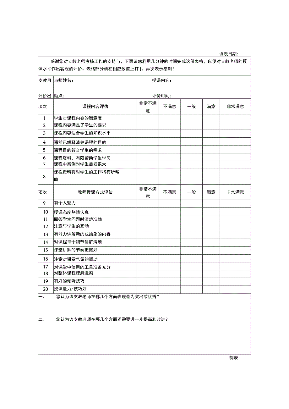 支教老师考核评价表.docx_第1页