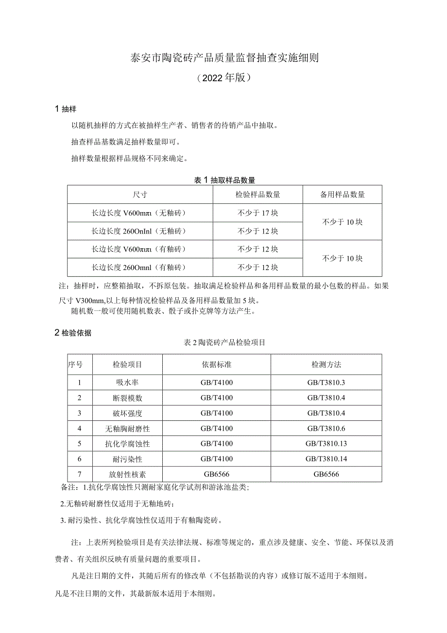 泰安市陶瓷砖产品质量监督抽查实施细则2022年版.docx_第1页