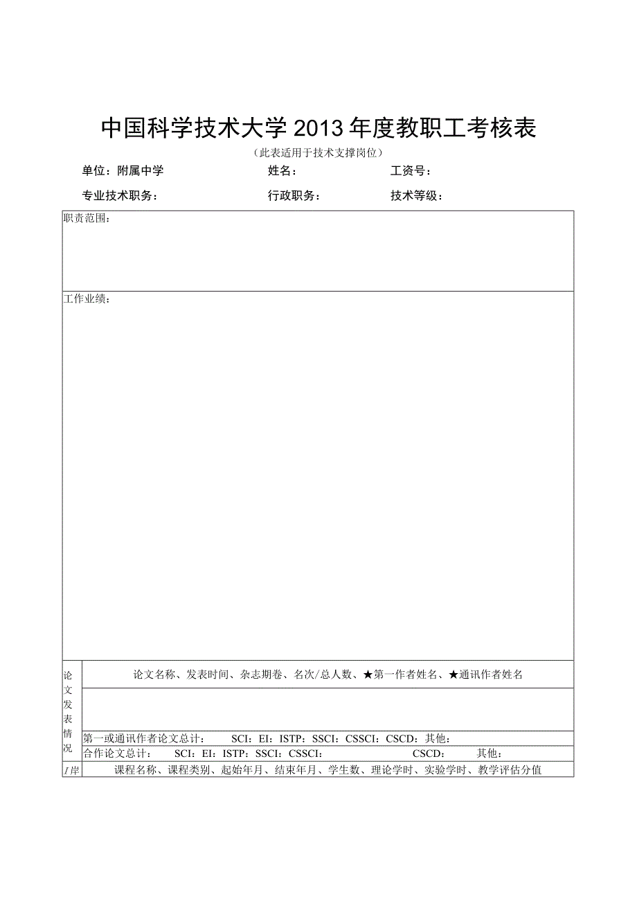 类号页中国科学技术大学2013年度教职工考核表.docx_第1页