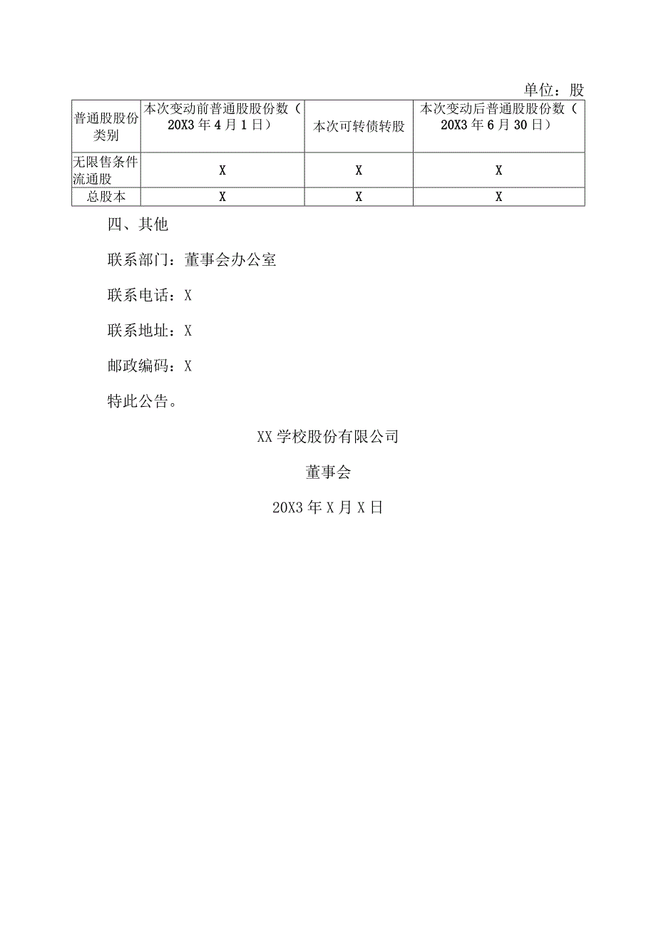 XX学校股份有限公司关于可转债转股结果暨股份变动的公告.docx_第3页