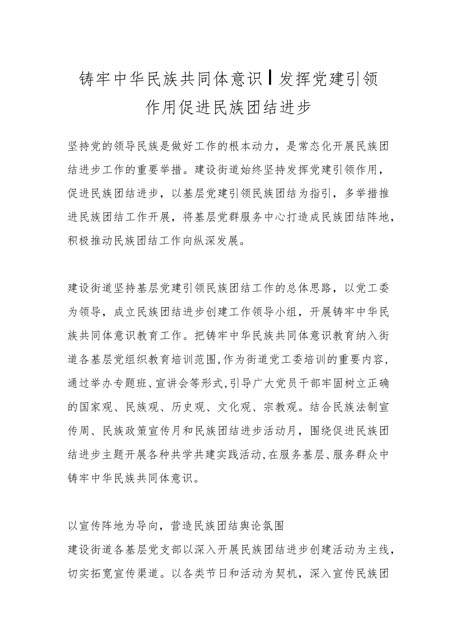 铸牢中华民族共同体意识丨发挥党建引领作用 促进民族团结进步.docx_第1页