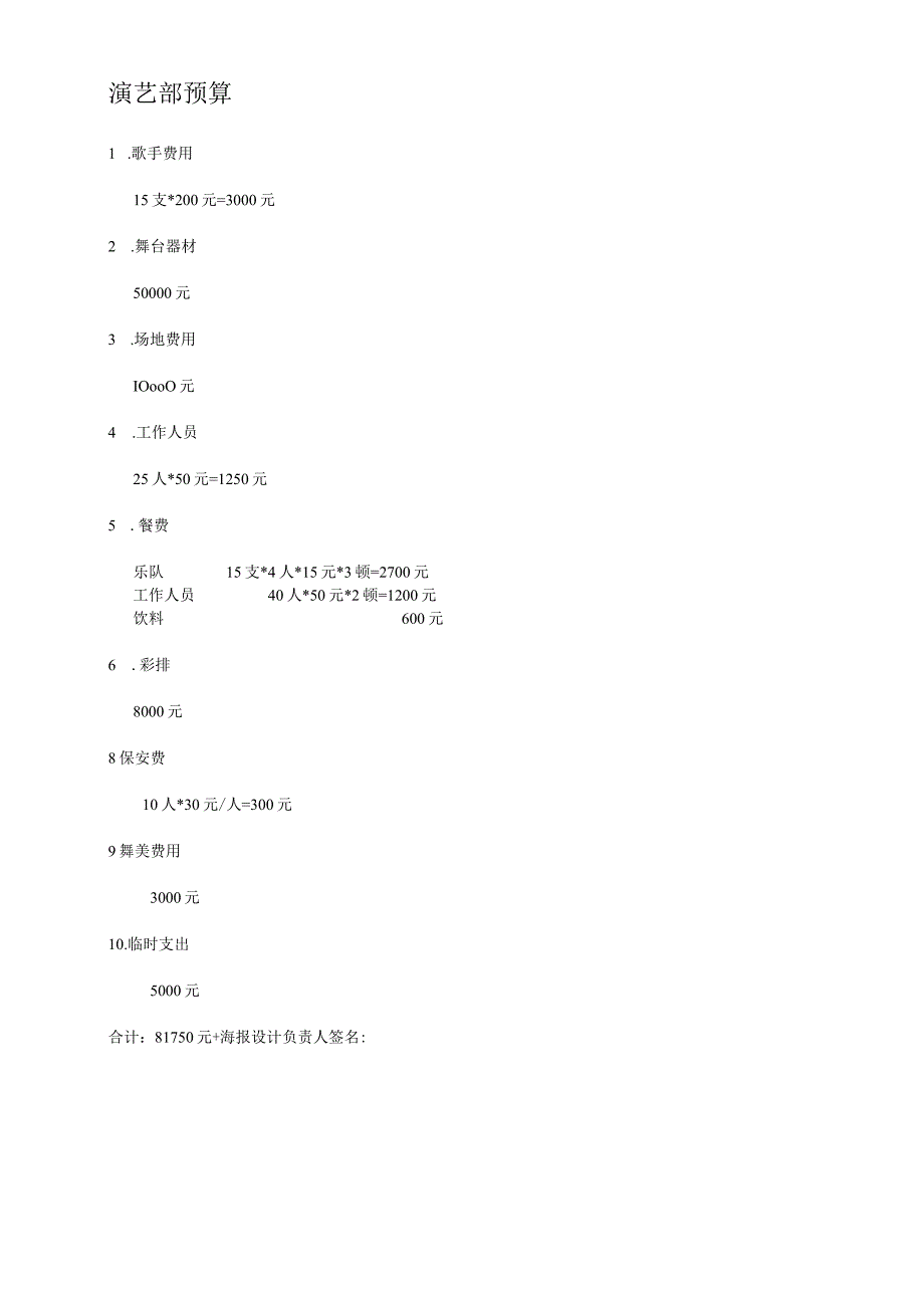 演 艺 部 预 算.docx_第1页