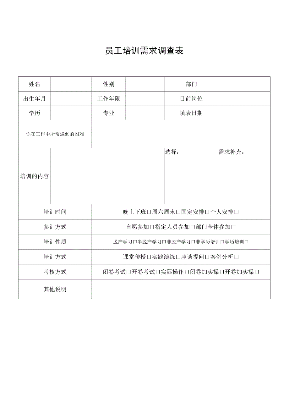 员工培训需求调查表.docx_第1页