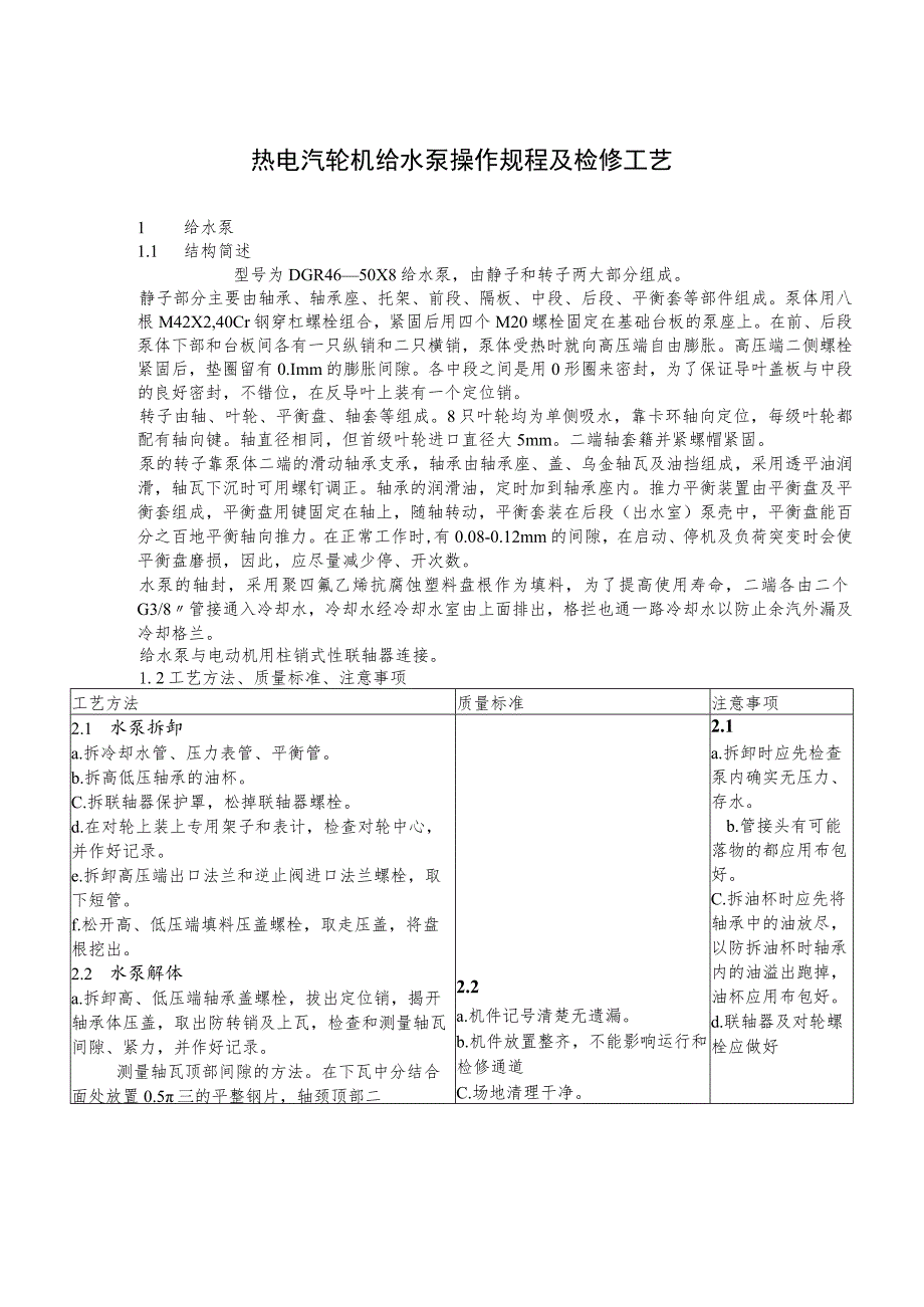 热电汽轮机给水泵操作规程及检修工艺.docx_第1页