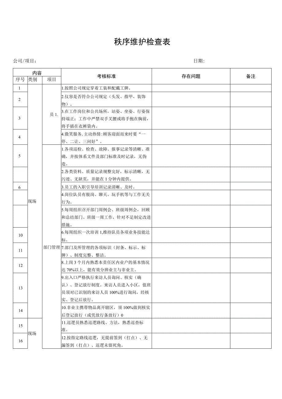 秩序维护检查表.docx_第1页