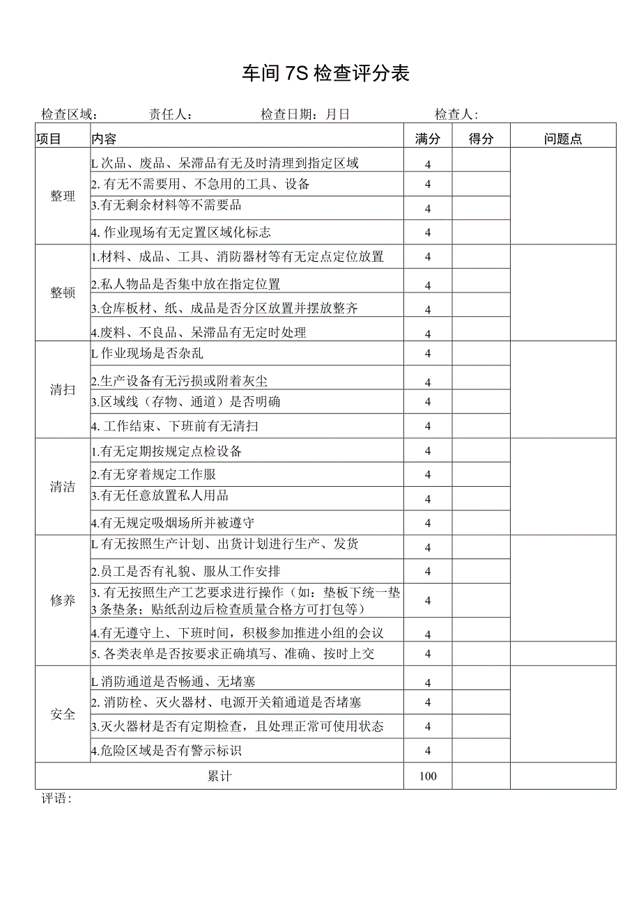 车间7S检查评分表.docx_第1页